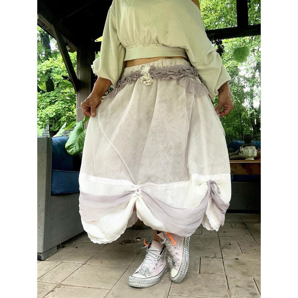 Custom made midi skirt fairy princess Reworked Boho vintage unique tutu art silk